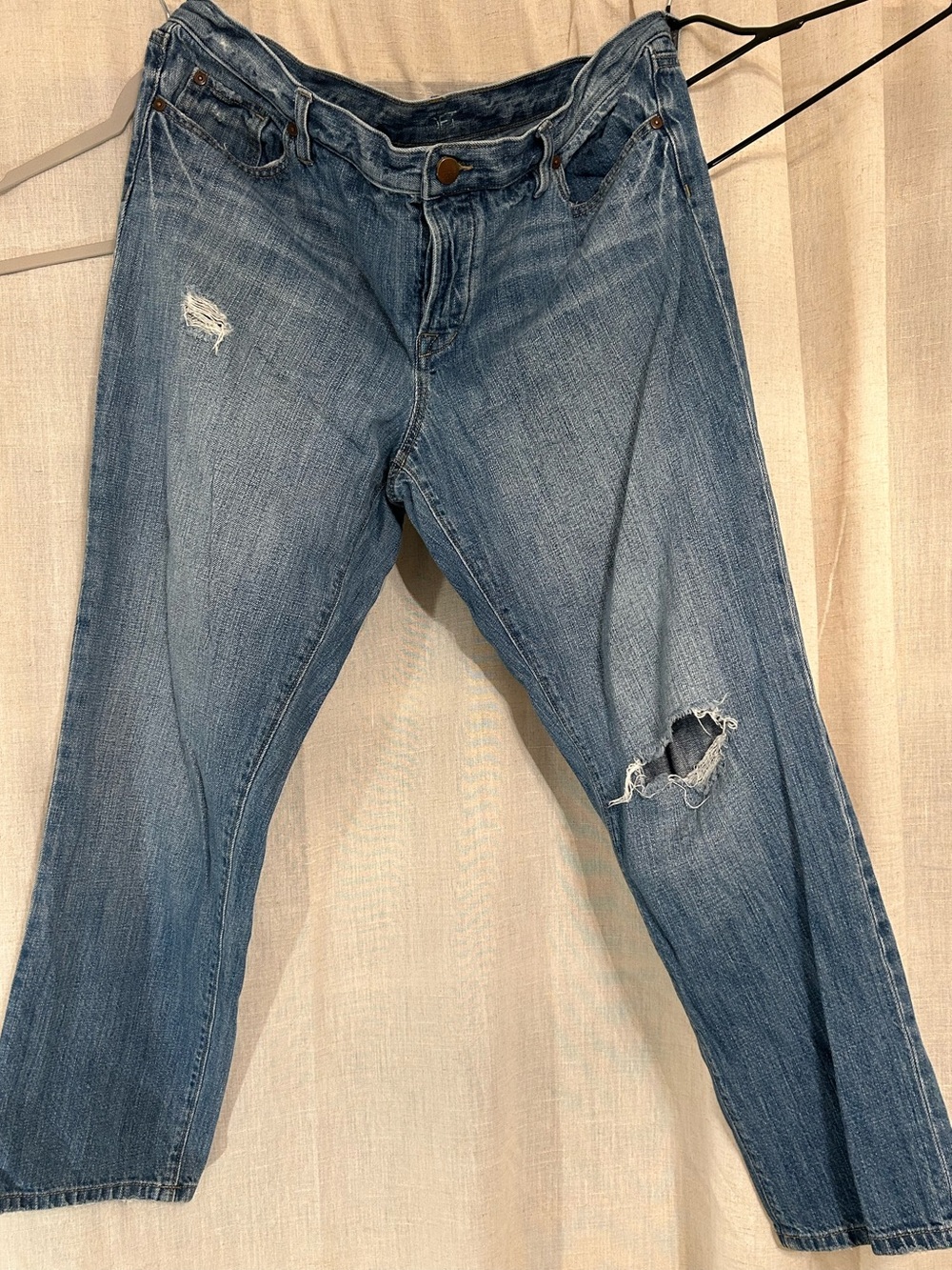 LOFT Size 16 Distressed Button Fly Straight Leg Jeans 28” Inseam